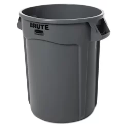 Rubbermaid Commercial Vented Round Brute Container, 32 Gal, Plastic, Gray