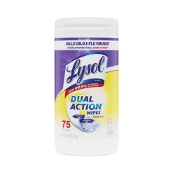 LYSOL Brand Dual Action Disinfecting Wipes, 1-Ply, 7 X 7.5, Citrus, White/Purple, 75/Canister, 6 Canisters/Carton