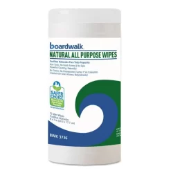 Boardwalk Natural All Purpose Wipes, 7 X 8, Unscented, White, 75 Wipes/Canister, 6 Canisters/Carton