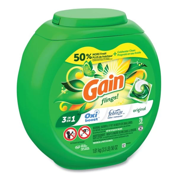 Gain Flings Detergent Pods, Original, 76 Pods/Tub, 4 Tubs/Carton 8 Gain Flings Detergent Pods, Original, 76 Pods/Tub, 4 Tubs/Carton - Image 8