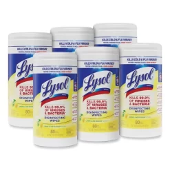 LYSOL Brand Disinfecting Wipes, 1-Ply, 7 X 7.25, Lemon And Lime Blossom, White, 80 Wipes/Canister, 6 Canisters/Carton