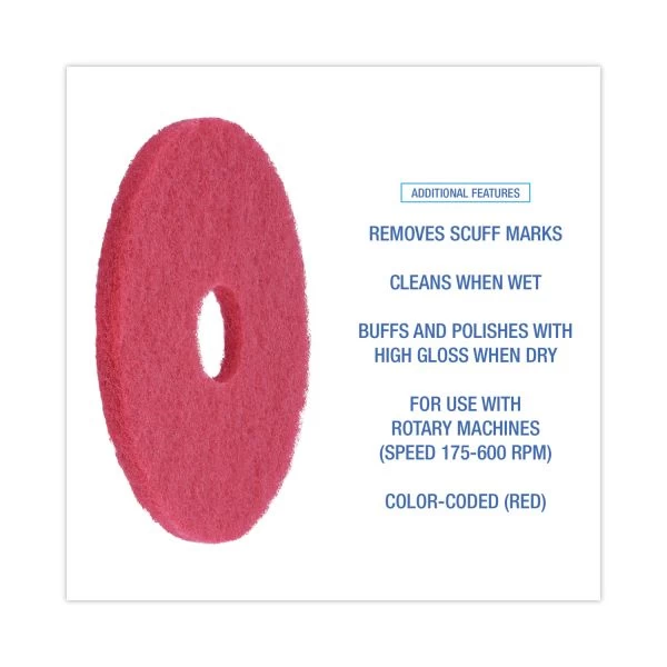 Boardwalk Standard Floor Pads, 13" Diameter, Red, 5/Carton 6 Boardwalk Standard Floor Pads, 13" Diameter, Red, 5/Carton - Image 6