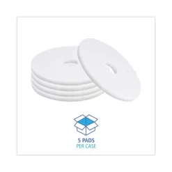Boardwalk Standard Polishing Floor Pads, 16" Diameter, White, 5/Carton -Professional cleaning tool store d86a4f8c8cb957f80155b6df66ccda892f