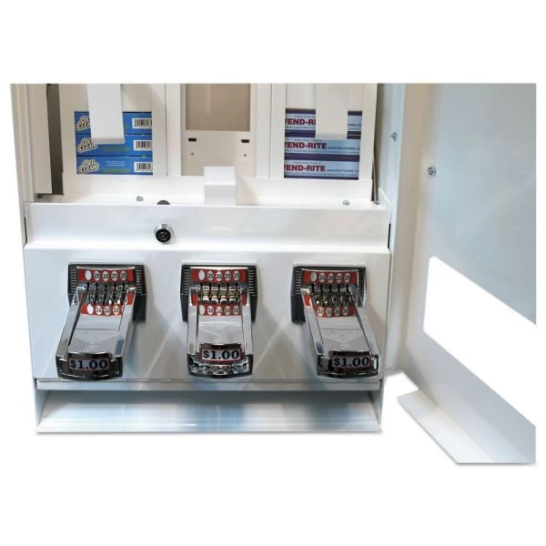 Vend-Rite Coin-Operated Soap Vender, 3-Column, 16.25 X 9.5 X 37.75, White/Blue 2 Vend-Rite Coin-Operated Soap Vender, 3-Column, 16.25 X 9.5 X 37.75, White/Blue - Image 2