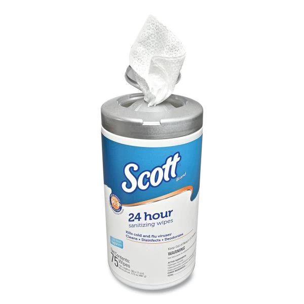 Scott 24-Hour Sanitizing Wipes, 1-Ply, 4.5 X 8.25, Fresh, White, 75/Canister, 6 Canisters/Carton 2 Scott 24-Hour Sanitizing Wipes, 1-Ply, 4.5 X 8.25, Fresh, White, 75/Canister, 6 Canisters/Carton - Image 2