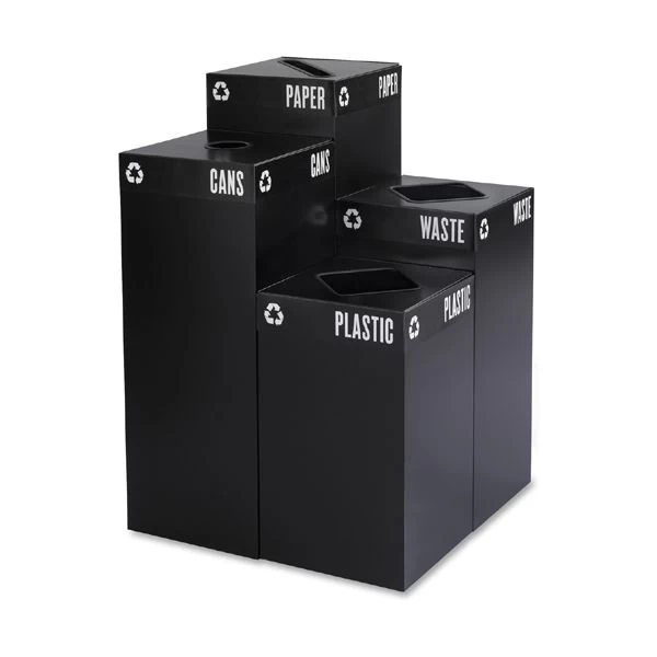 Safco Public Square Recycling Receptacles, Paper Recycling, 42 Gal, Steel, Black 6 Safco Public Square Recycling Receptacles, Paper Recycling, 42 Gal, Steel, Black - Image 6