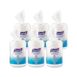 PURELL Hand Sanitizing Wipes Alcohol Formula, 6 X 7, Unscented, White, 175/Canister, 6 Canisters/Carton