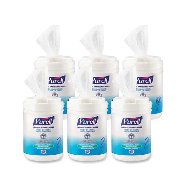 PURELL Hand Sanitizing Wipes Alcohol Formula, 6 X 7, Unscented, White, 175/Canister, 6 Canisters/Carton 1 PURELL Hand Sanitizing Wipes Alcohol Formula, 6 X 7, Unscented, White, 175/Canister, 6 Canisters/Carton