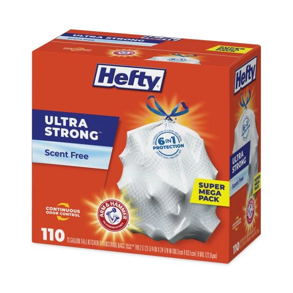 Hefty Ultra Strong Tall Kitchen And Trash Bags, 13 Gal, 0.9 Mil, 23.75" X 24.88", White, 110/Box 5 Hefty Ultra Strong Tall Kitchen And Trash Bags, 13 Gal, 0.9 Mil, 23.75" X 24.88", White, 110/Box - Image 5