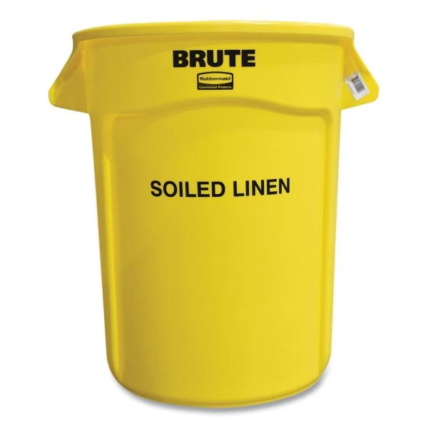 Rubbermaid Commercial Vented Round Brute Container, "Soiled Linen" Imprint, 32 Gal, Plastic, Yellow 1 Rubbermaid Commercial Vented Round Brute Container, "Soiled Linen" Imprint, 32 Gal, Plastic, Yellow
