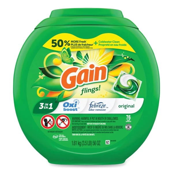 Gain Flings Detergent Pods, Original, 76 Pods/Tub, 4 Tubs/Carton 5 Gain Flings Detergent Pods, Original, 76 Pods/Tub, 4 Tubs/Carton - Image 5