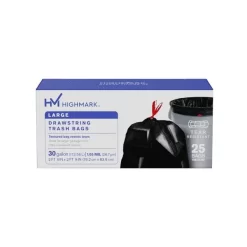 Highmark Large Drawstring Trash Bags, 30 Gallon, Black, Box Of 25