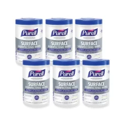 PURELL Professional Surface Disinfecting Wipes, 1-Ply, 7 X 8, Fresh Citrus, White, 110/Canister, 6 Canisters/Carton