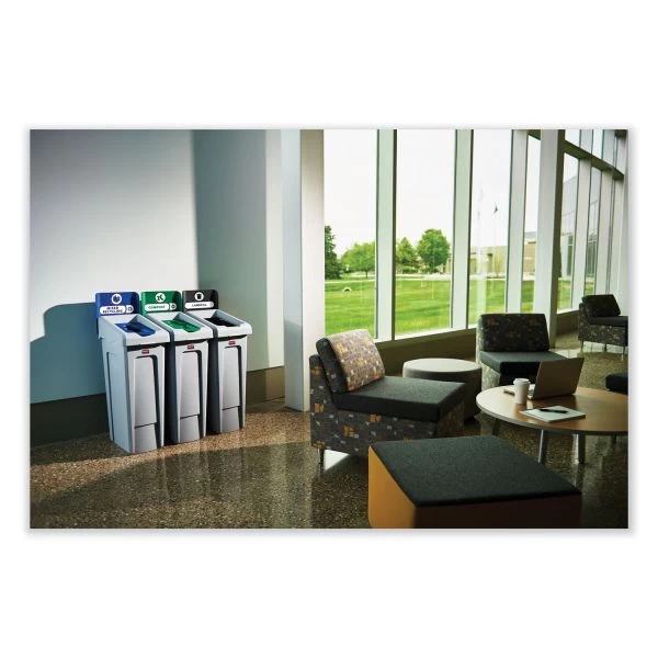 Rubbermaid Commercial Slim Jim Recycling Station Kit, 3-Stream Landfill/Mixed Recycling, 69 Gal, Plastic, Blue/Gray/Green 7 Rubbermaid Commercial Slim Jim Recycling Station Kit, 3-Stream Landfill/Mixed Recycling, 69 Gal, Plastic, Blue/Gray/Green - Image 7