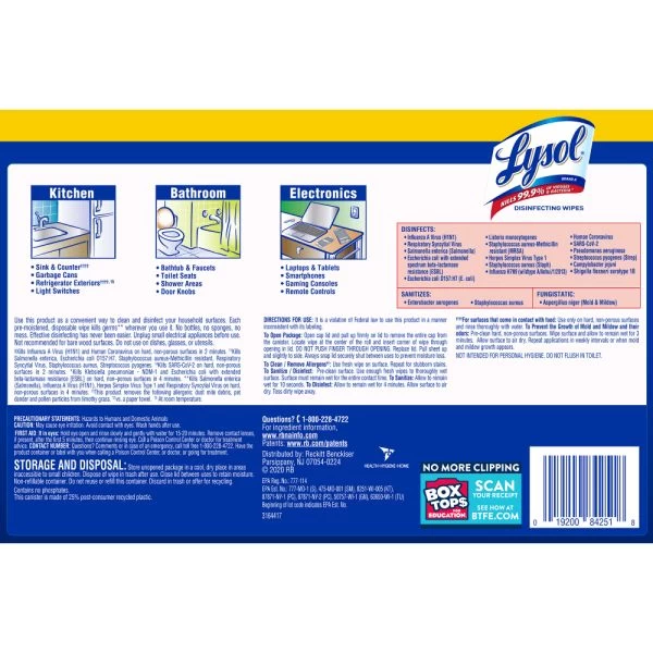 LYSOL Brand Disinfecting Wipes, 1-Ply, 7 X 7.25, Lemon And Lime Blossom, White, 80 Wipes/Canister, 3 Canisters/Pack, 2 Packs/Carton 7 LYSOL Brand Disinfecting Wipes, 1-Ply, 7 X 7.25, Lemon And Lime Blossom, White, 80 Wipes/Canister, 3 Canisters/Pack, 2 Packs/Carton - Image 7