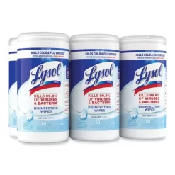 LYSOL Brand Disinfecting Wipes, 1-Ply, 7 X 7.25, Crisp Linen, White, 80 Wipes/Canister, 6 Canisters/Carton -Professional cleaning tool store ed44bd6a31f265dbaa1b8d466f9db91690
