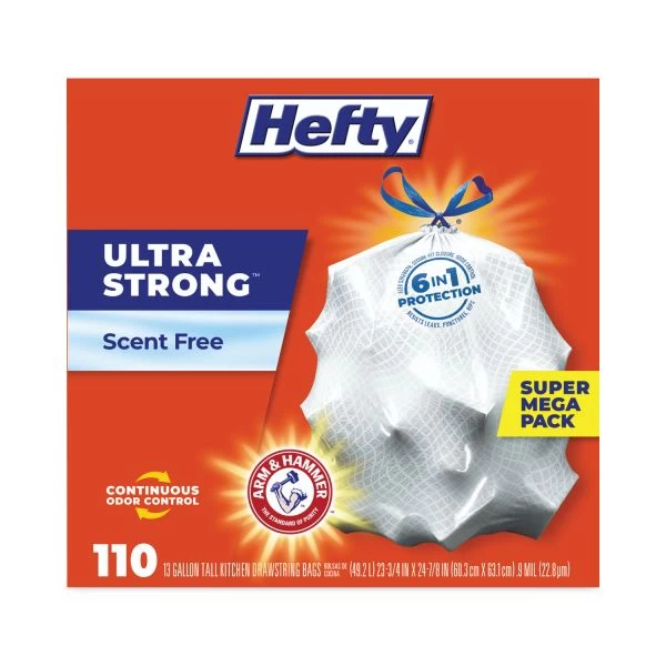 Hefty Ultra Strong Tall Kitchen And Trash Bags, 13 Gal, 0.9 Mil, 23.75" X 24.88", White, 110/Box 3 Hefty Ultra Strong Tall Kitchen And Trash Bags, 13 Gal, 0.9 Mil, 23.75" X 24.88", White, 110/Box - Image 3