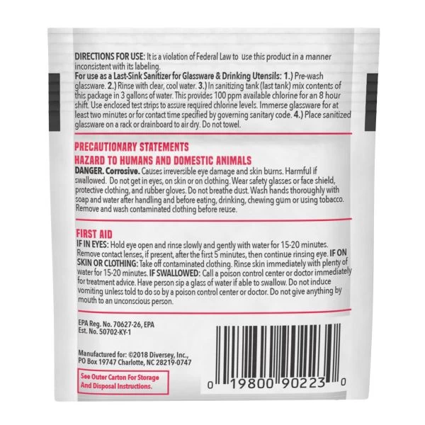 Diversey Beer Clean Last Rinse Glass Sanitizer, Powder, 0.25 Oz Packet, 100/Carton 3 Diversey Beer Clean Last Rinse Glass Sanitizer, Powder, 0.25 Oz Packet, 100/Carton - Image 3