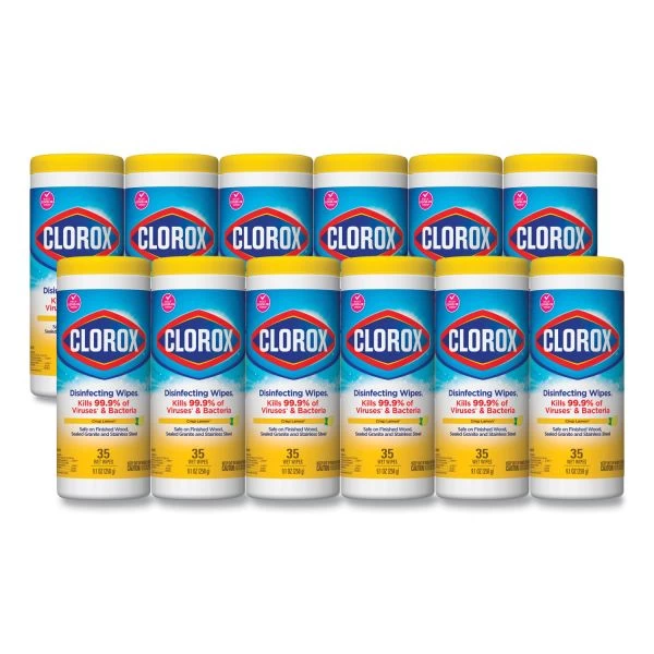 Clorox Disinfecting Wipes, 1-Ply, 7 X 8, Crisp Lemon, White, 35/Canister, 12 Canisters/Carton 1 Clorox Disinfecting Wipes, 1-Ply, 7 X 8, Crisp Lemon, White, 35/Canister, 12 Canisters/Carton
