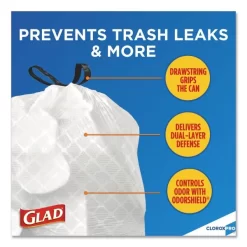Glad Tall Kitchen Drawstring Trash Bags, 13 Gal, 0.72 Mil, 24" X 27.38", Gray, 100 Bags/Box, 4 Boxes/Carton -Professional cleaning tool store f550f7c57616f149bfda1a716c4edb6b18
