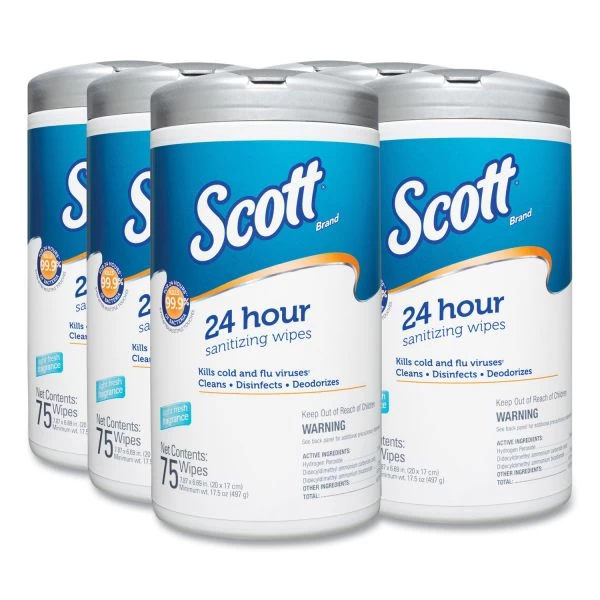 Scott 24-Hour Sanitizing Wipes, 1-Ply, 4.5 X 8.25, Fresh, White, 75/Canister, 6 Canisters/Carton 5 Scott 24-Hour Sanitizing Wipes, 1-Ply, 4.5 X 8.25, Fresh, White, 75/Canister, 6 Canisters/Carton - Image 5