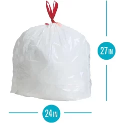 Highmark Tall 0.9 Mil Drawstring Kitchen Trash Bags, 13 Gallon, 27.375" X 24", White, Box Of 120 -Professional cleaning tool store f5f6a31111772460a0eb388138a1394d5a