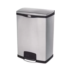 Rubbermaid Commercial Slim Jim Stainless Steel Step-On Container, Front Step Style, 24 Gal, Stainless Steel, Black