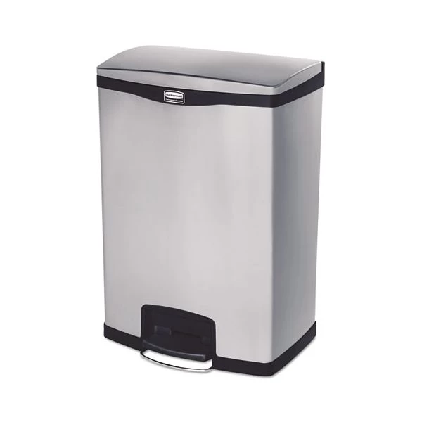 Rubbermaid Commercial Slim Jim Stainless Steel Step-On Container, Front Step Style, 24 Gal, Stainless Steel, Black 1 Rubbermaid Commercial Slim Jim Stainless Steel Step-On Container, Front Step Style, 24 Gal, Stainless Steel, Black