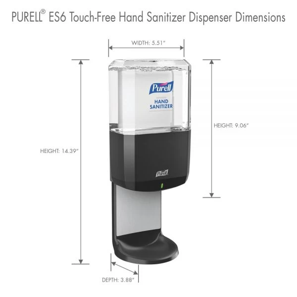 PURELL ES6 Touch Free Hand Sanitizer Dispenser, 1,200 ML, 5.25 X 8.56 X 12.13, Graphite 3 PURELL ES6 Touch Free Hand Sanitizer Dispenser, 1,200 ML, 5.25 X 8.56 X 12.13, Graphite - Image 3
