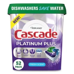 Cascade Platinum Plus ActionPacs Dishwasher Detergent Pods, Fresh Scent, 28.4 Oz Tub, 52/Tub, 3 Tubs/Carton -Professional cleaning tool store fcaaa65c94c4df0b6970a0cea98944134b