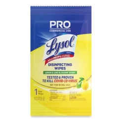 LYSOL Brand Professional Disinfecting Wipe Single Count Packet, 1-Ply, 6 X 7, Lemon And Lime Blossom, White, 300 Packets/Carton